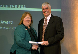 PHOTO: Linda McTavish CBE, Principal of Anniesland College in Glasgow, receives her SQA Fellowship award.