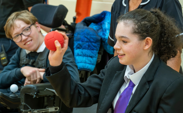 Pupils Kieran Allen and Layla McCloskey get ready to play Boccia